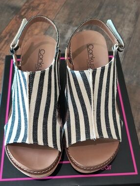 Corkys Black & White Striped Canvas Sandals